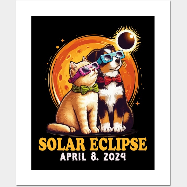 Solar Eclipse April 2024 Dog and Cat Wearing Solar Eclipse Glasses Wall Art by JUST PINK